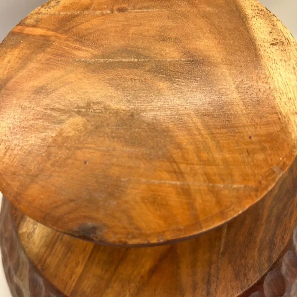 Vintage MCM Hand Carved Wood Pedestal Serving Bowl 11” Primitive Fruit Bowl
